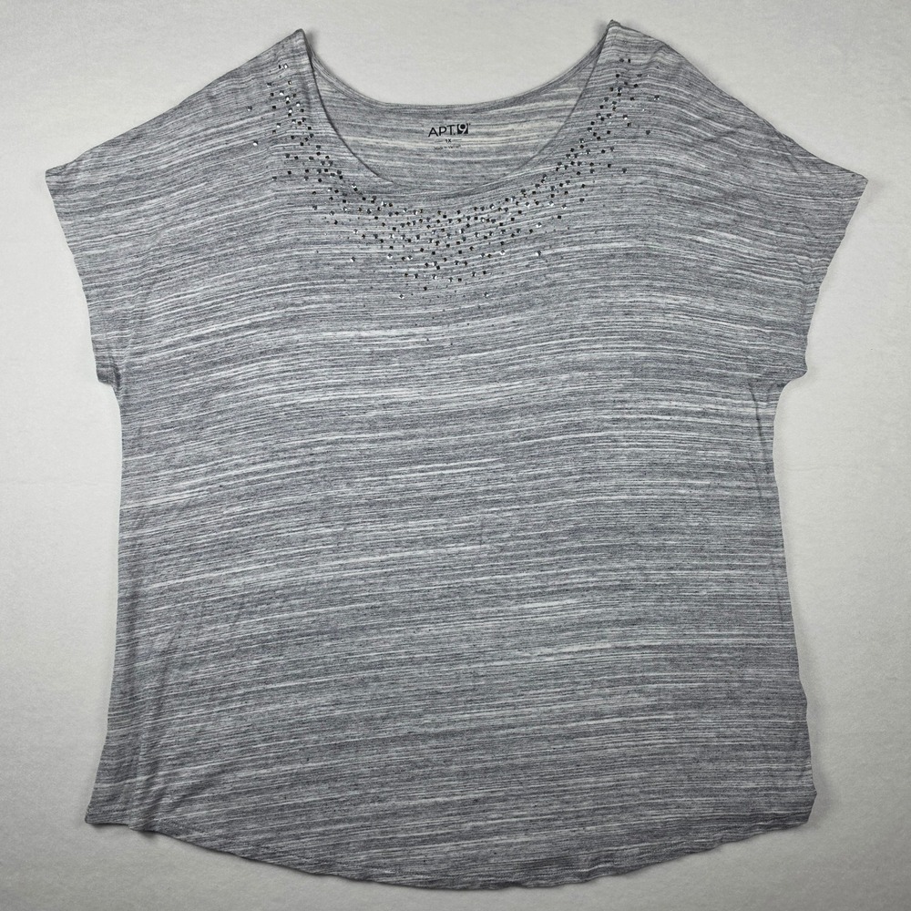Apt. 9 Embellished Scoop Neck Top 1X Gray Space‎ Dye Studded Tee